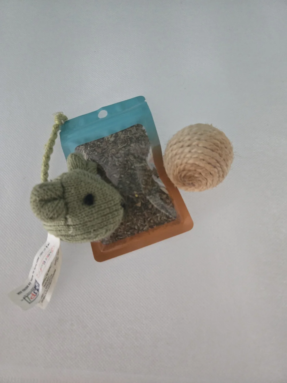 4/$15 Catnip Toy Bundle W/ Green Knit Mouse and Natural Sisal Ball Natural Home